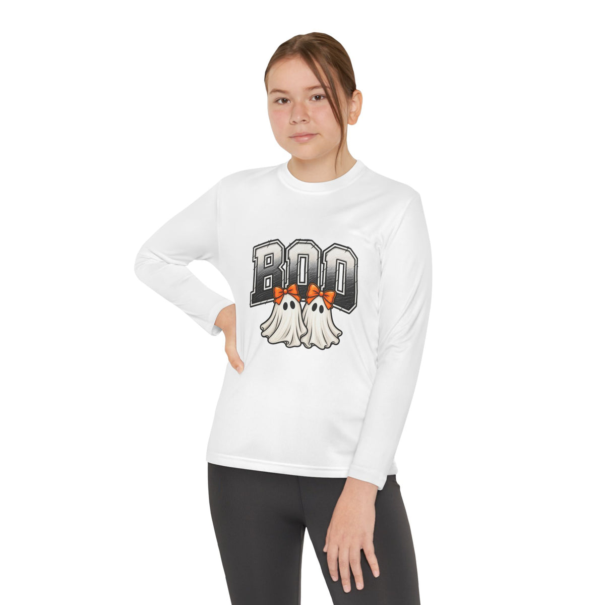 Youth Long Sleeve Tee — "Boo" Ghosts Halloween Shirt for Kids