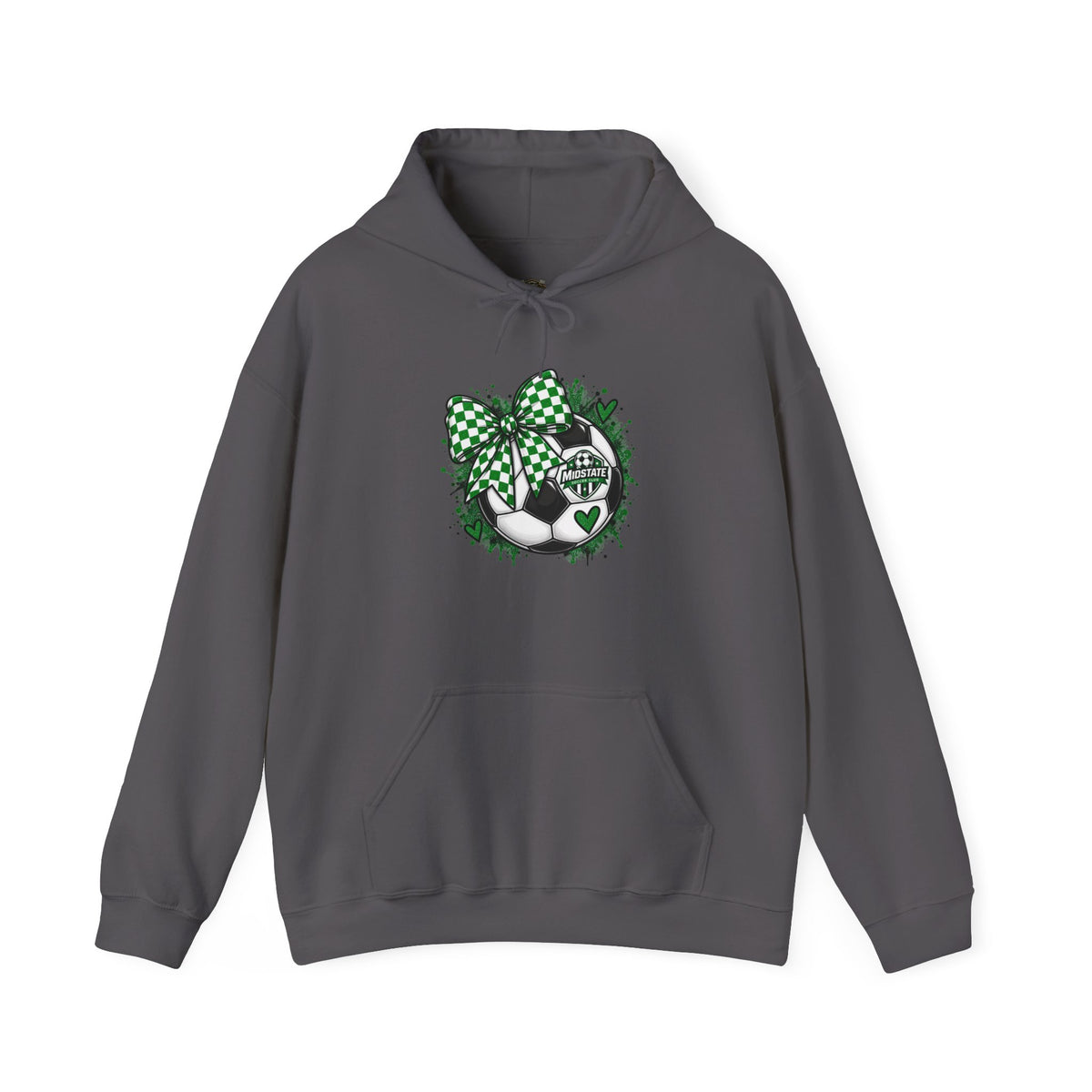 Midstate Soccer Hoodie — Green Plaid Bow Kitty Design