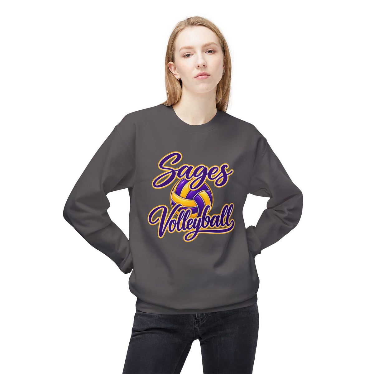 Sages Volleyball Crewneck Sweatshirt — Retro Script Volleyball Team Pullover