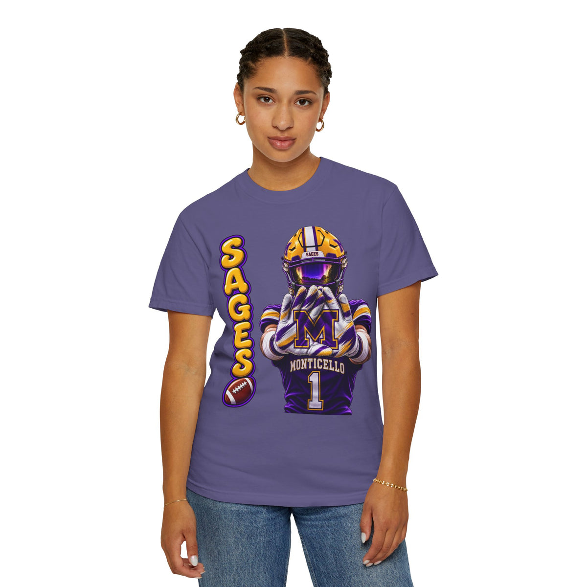 Monticello Sages Football Player Graphic T-Shirt