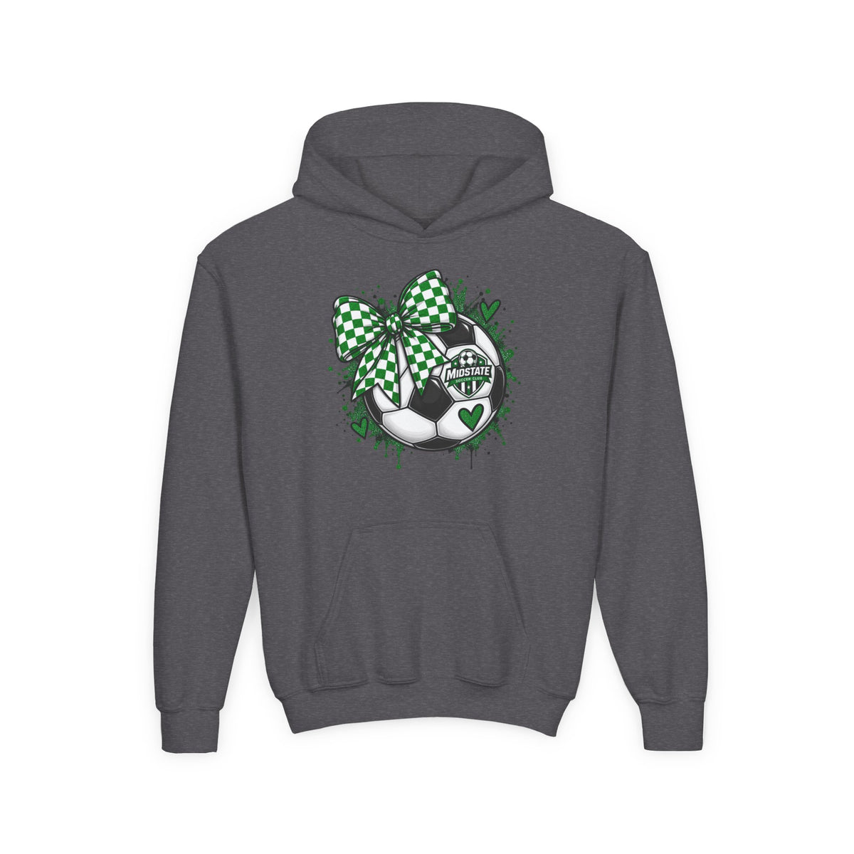 Youth Midstate Hoodie — St. Patrick's Soccer Shamrock Bow Graphic