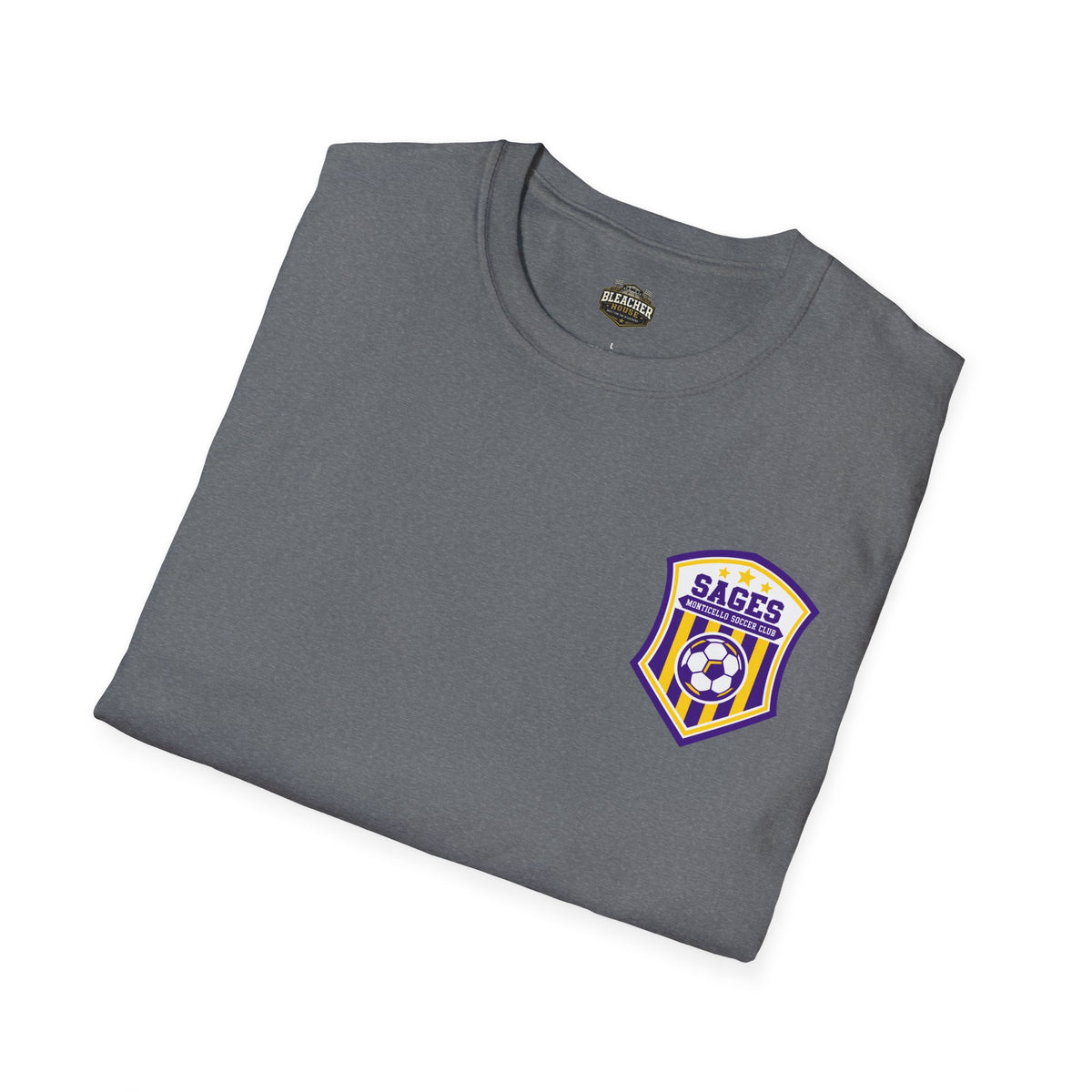 Monticello Soccer Club Graphic Goal T Shirt - Crest on Front, Graphic Soccer Goal On Back