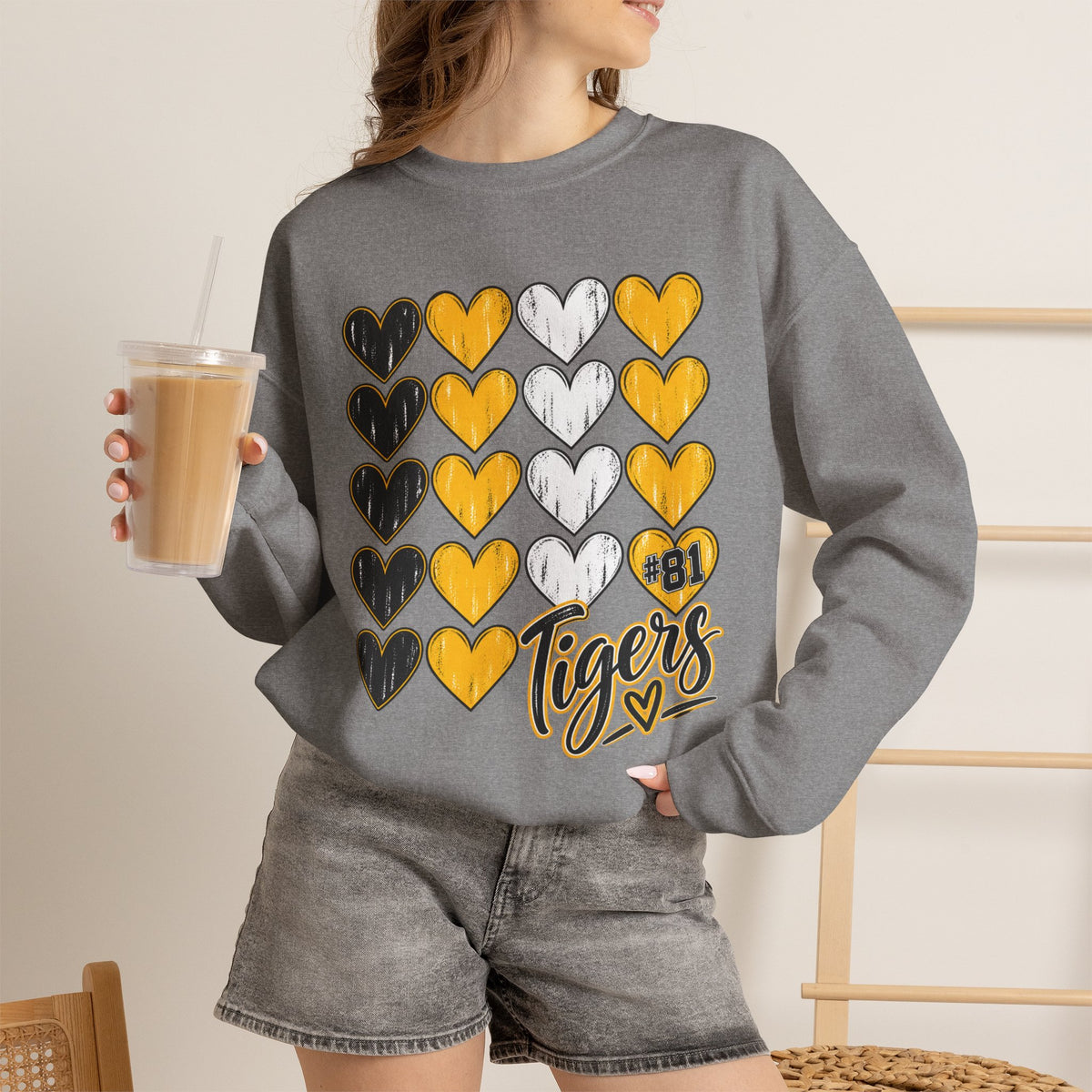 Tigers Heart Crewneck Sweatshirt — Black & Gold School Spirit
