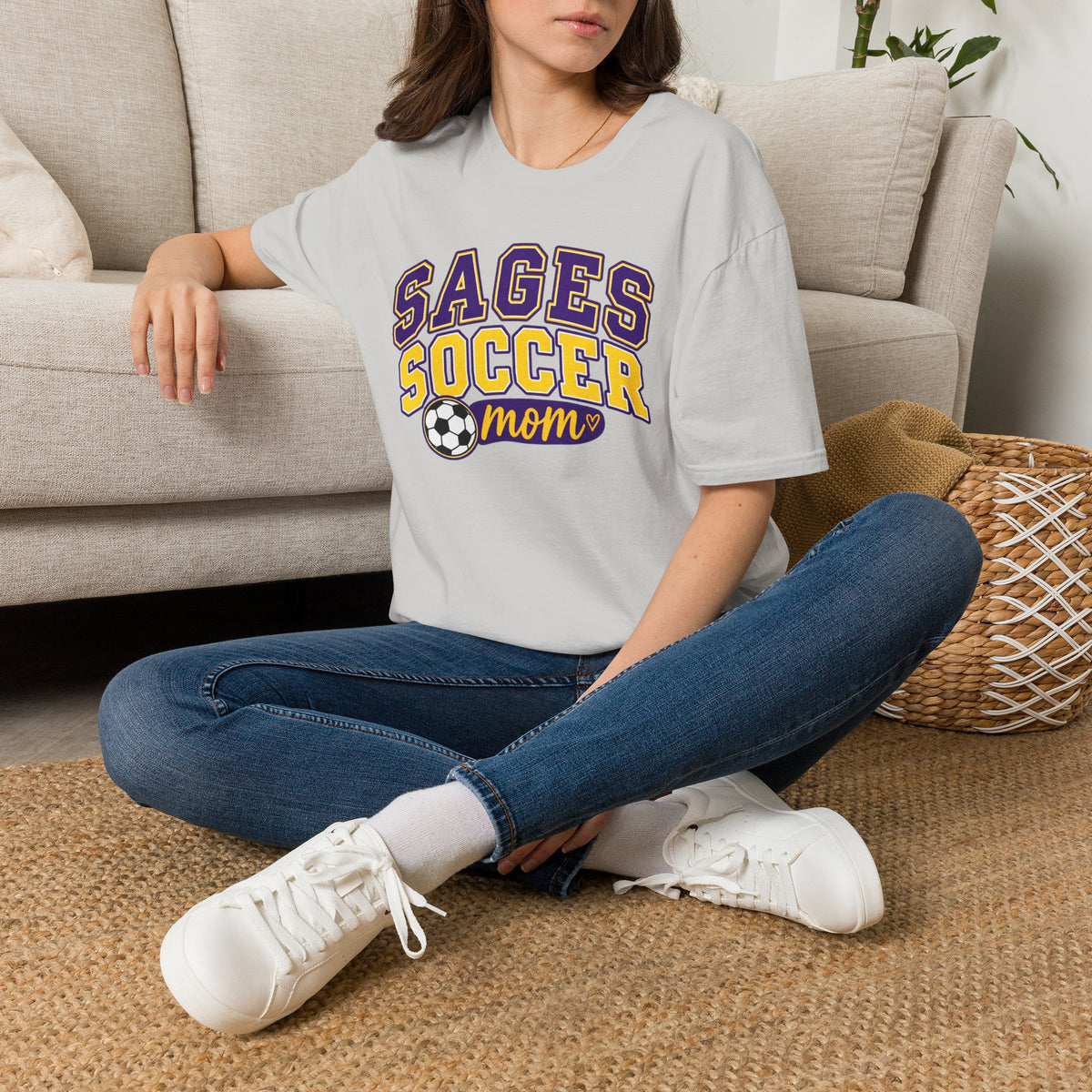 Sages Soccer Mom T‑Shirt — Purple & Gold Team Spirit Tee