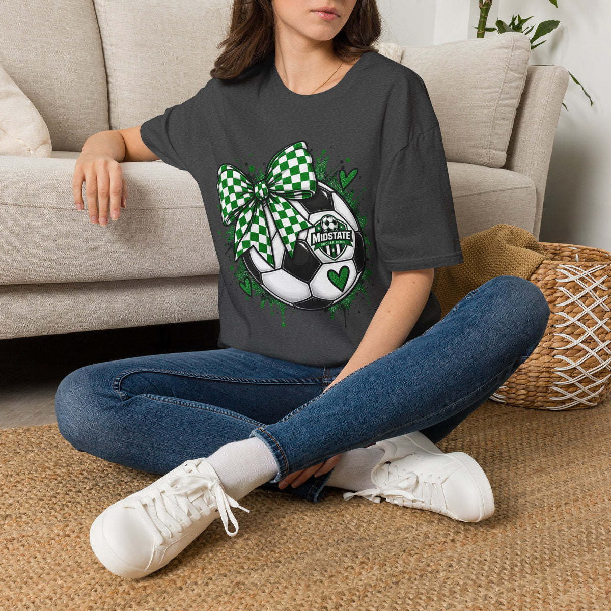 Midstate Soccer Bow T-Shirt — Green Check Midstate Soccer Design