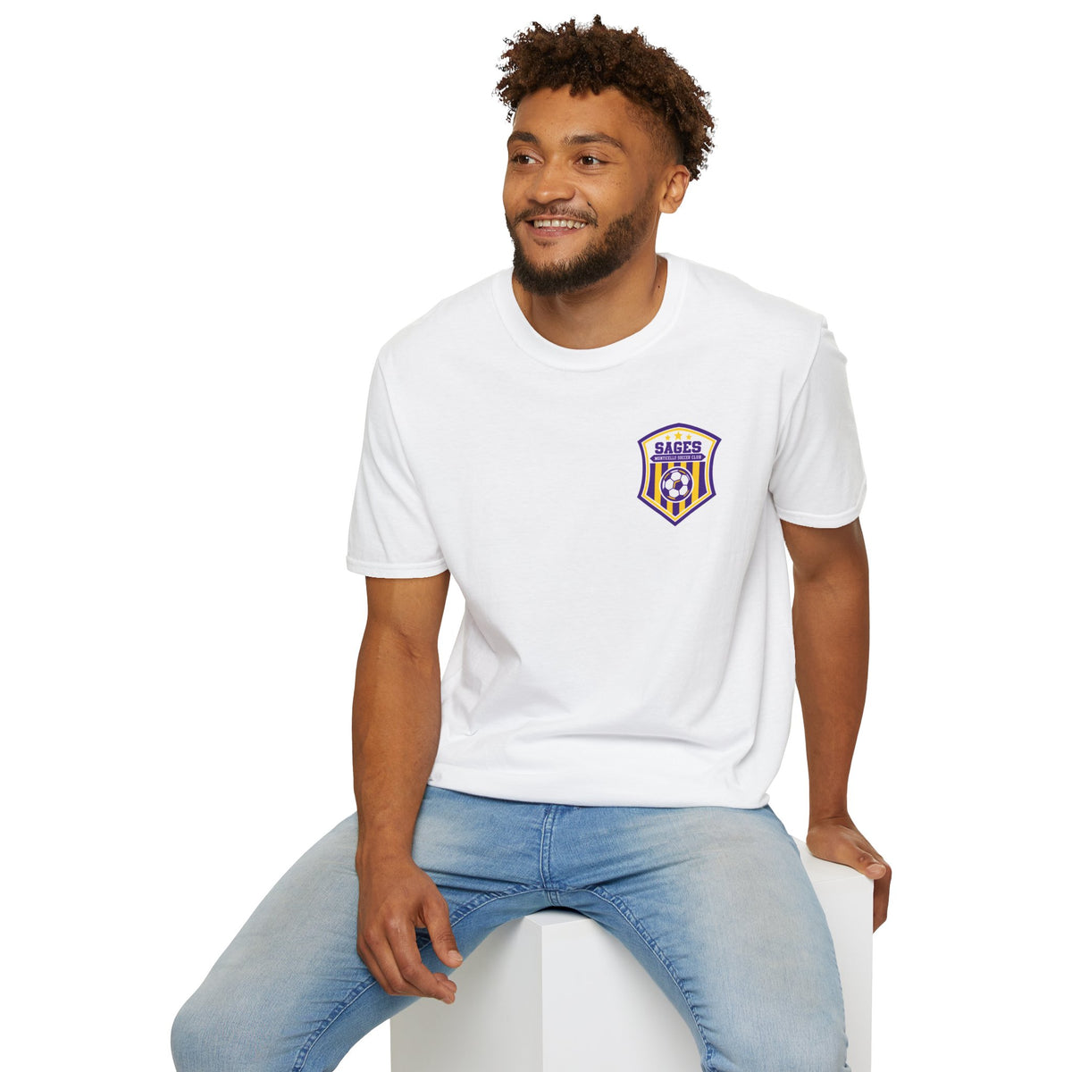 Monticello Soccer Club Graphic Goal T Shirt - Crest on Front, Graphic Soccer Goal On Back