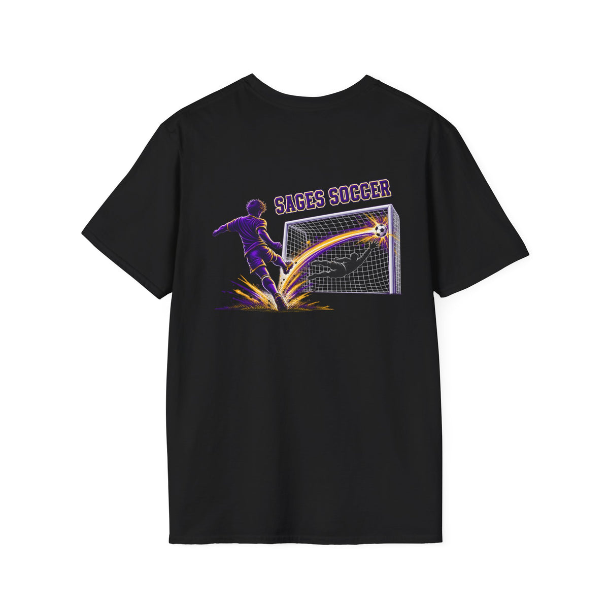Monticello Soccer Club Graphic Goal T Shirt - Crest on Front, Graphic Soccer Goal On Back