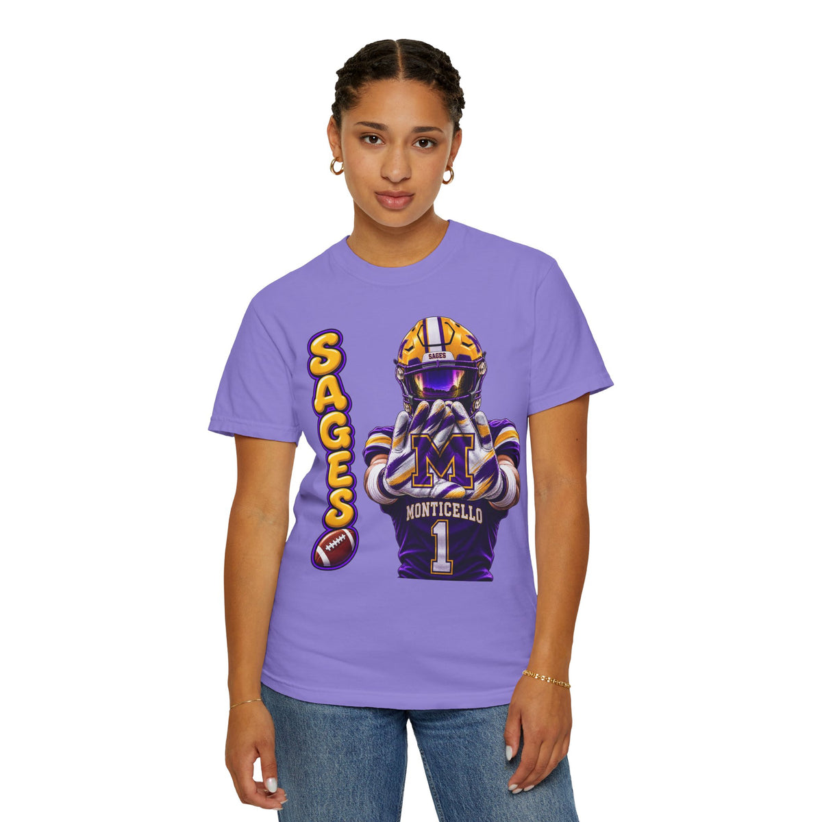 Monticello Sages Football Player Graphic T-Shirt