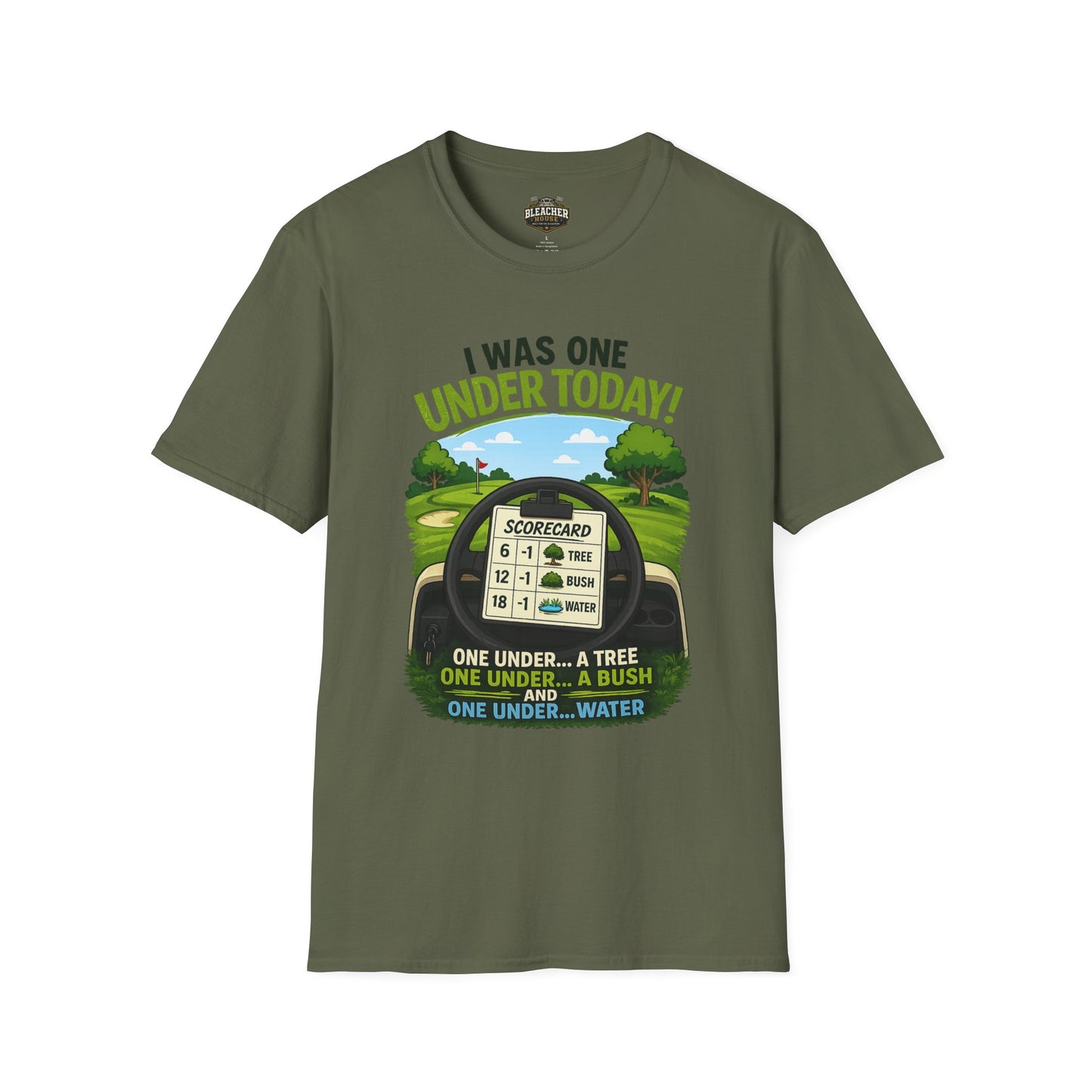Golf T-Shirt — "I Was One Under Today!" ANIMATED VERSION - Scorecard Golf Humor Shirt