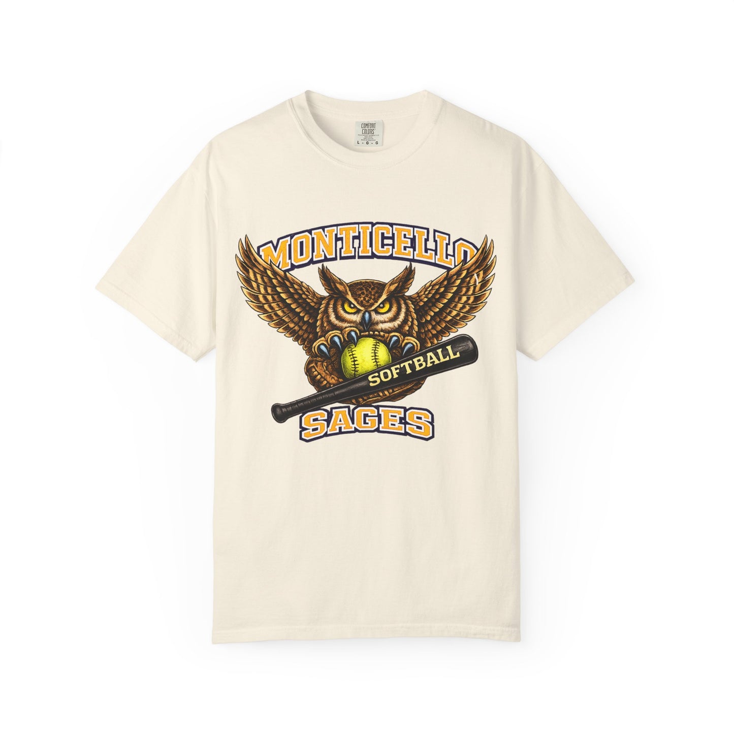 Monticello Sages Softball T-Shirt — Vintage Owl & Wings Team Tee