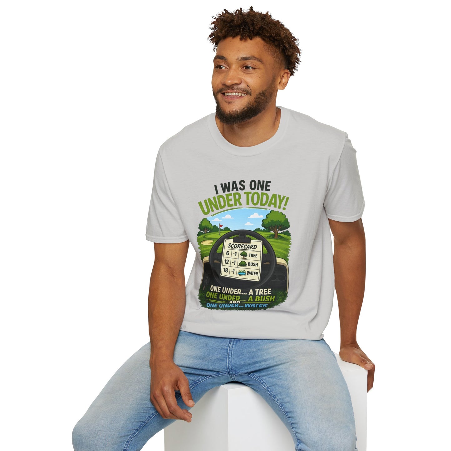 Golf T-Shirt — "I Was One Under Today!" ANIMATED VERSION - Scorecard Golf Humor Shirt