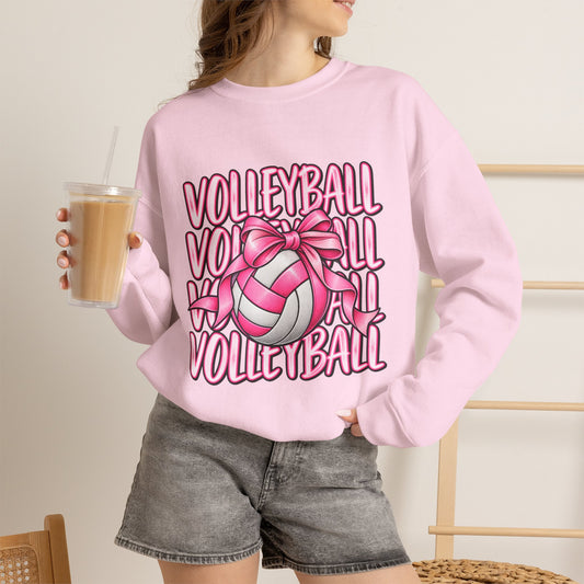 Volleyball Bow Sweatshirt — Pink Volleyball Graphic Crewneck