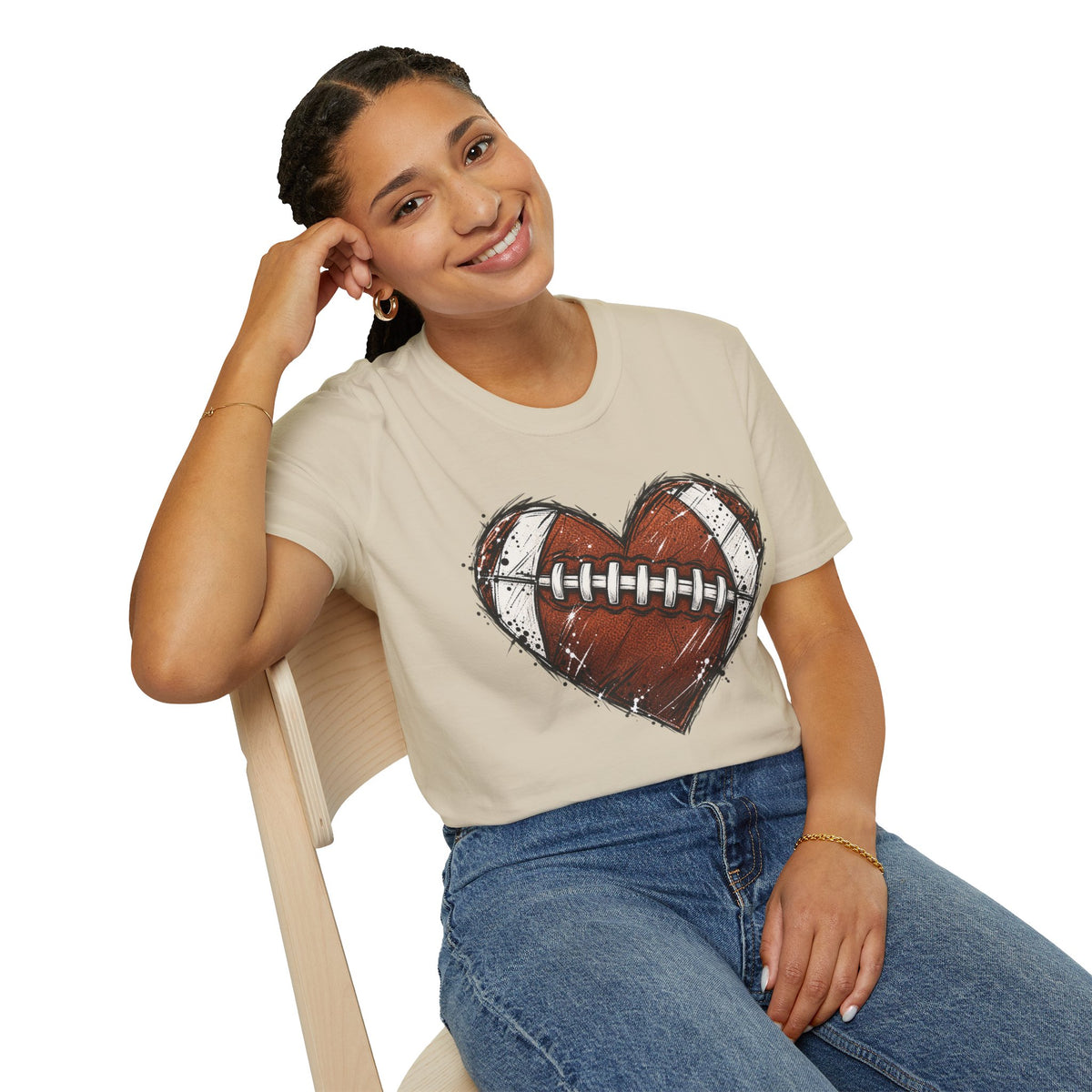 Football Heart Graphic T-Shirt — Vintage Grunge Sports Tee