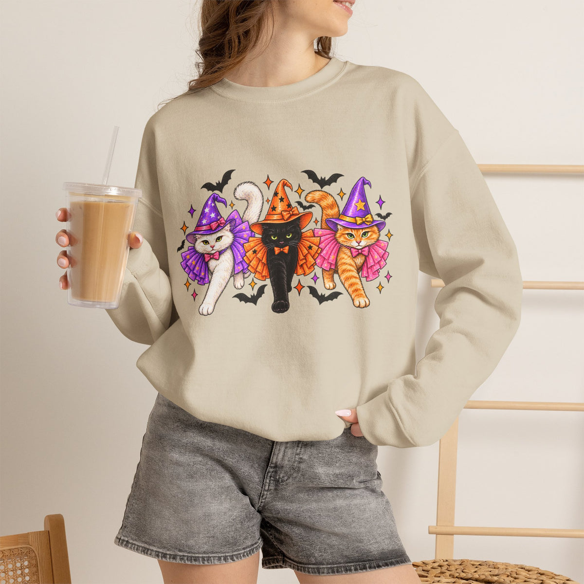 Halloween Witch Cats Crewneck Sweatshirt