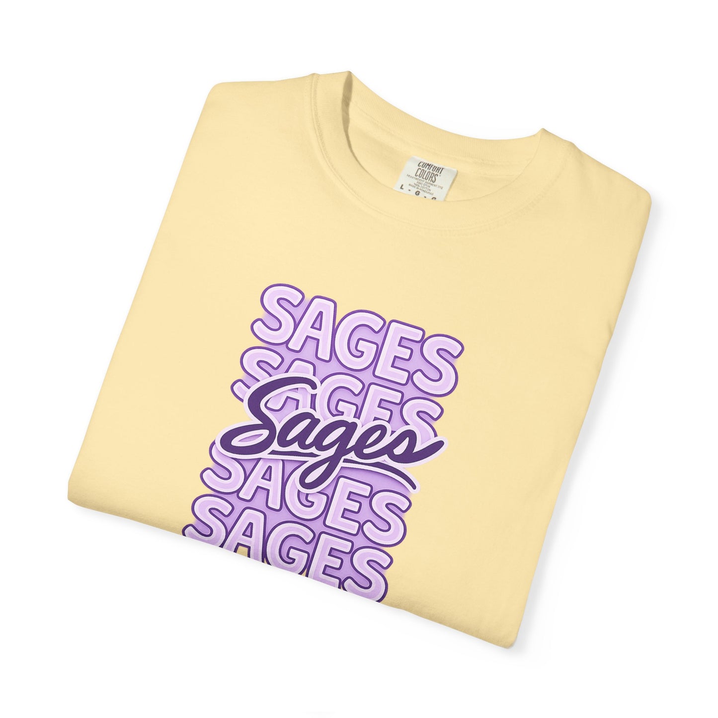 Sages Retro Stacked Text T-Shirt — Lavender Graphic Tee