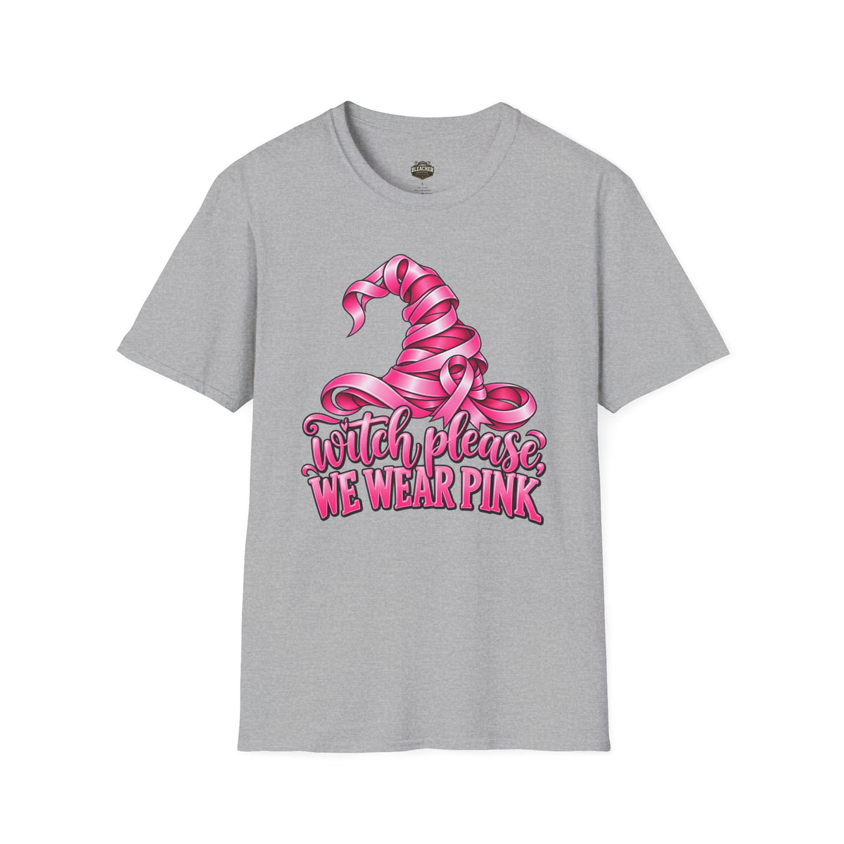 Witch Please We Wear Pink T-Shirt — Pink Witch Hat Breast Cancer Awareness Tee