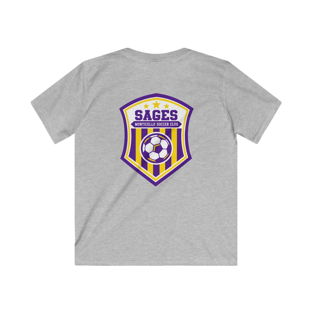 YOUTH Monticello Soccer Club T-Shirt — Minimal Chest Logo With Crest On Back