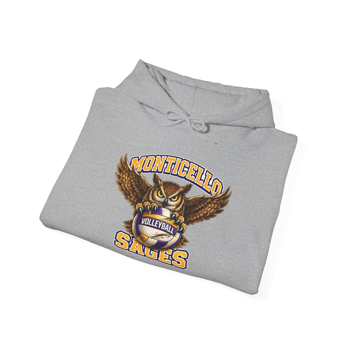 Monticello Sages Volleyball Hoodie — Wingspread Owl Mascot School Sweatshirt