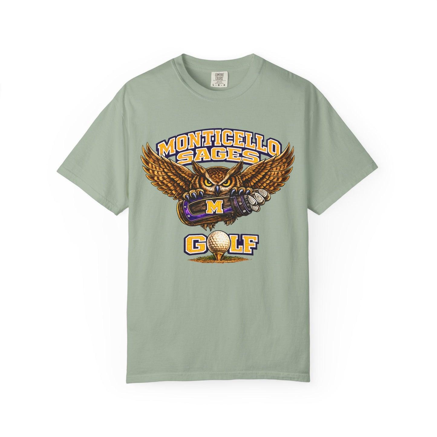 Monticello Sages Golf T-Shirt — Vintage Owl & Wings Team Tee