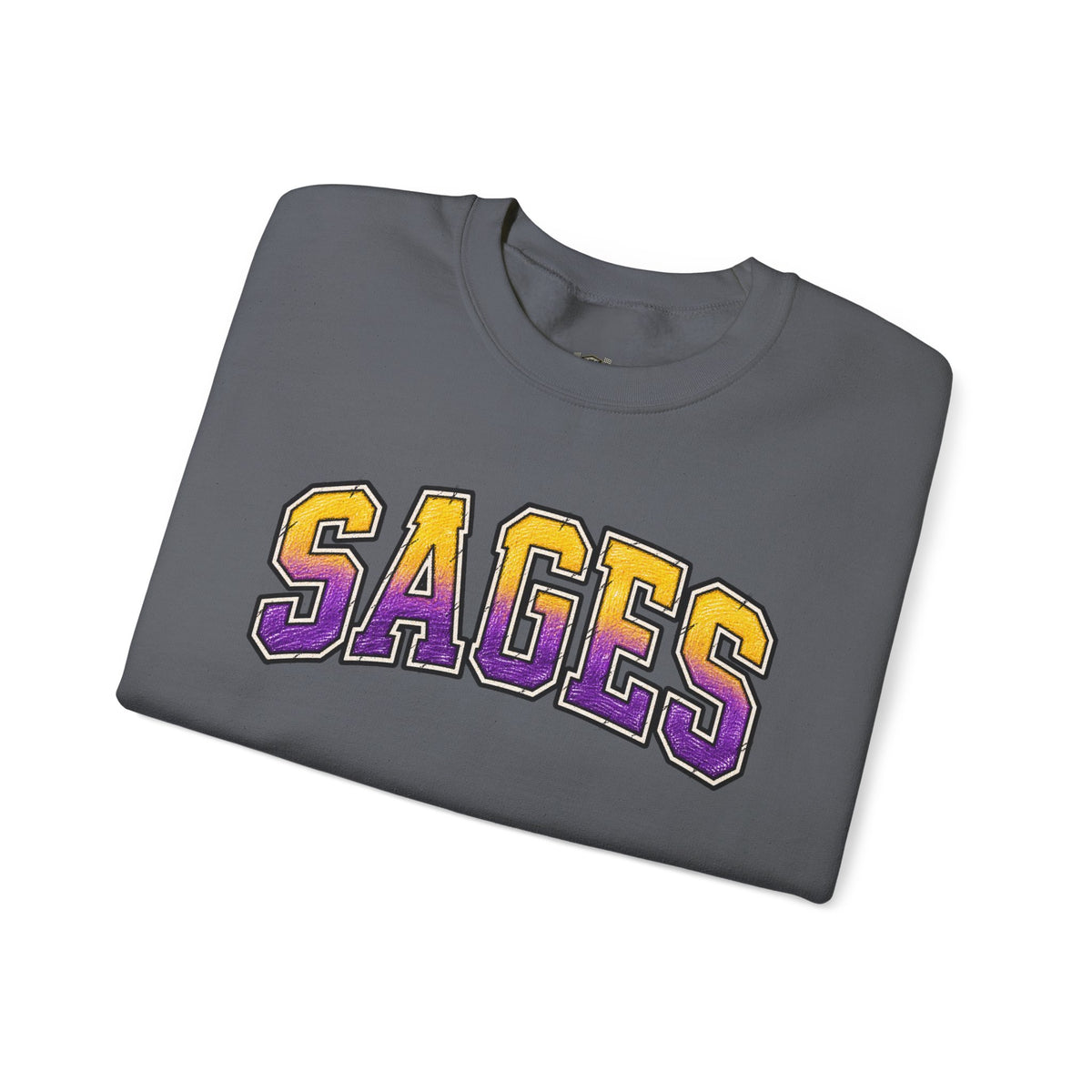 Sages Varsity Crewneck Sweatshirt — Retro Purple & Gold Collegiate Pullover