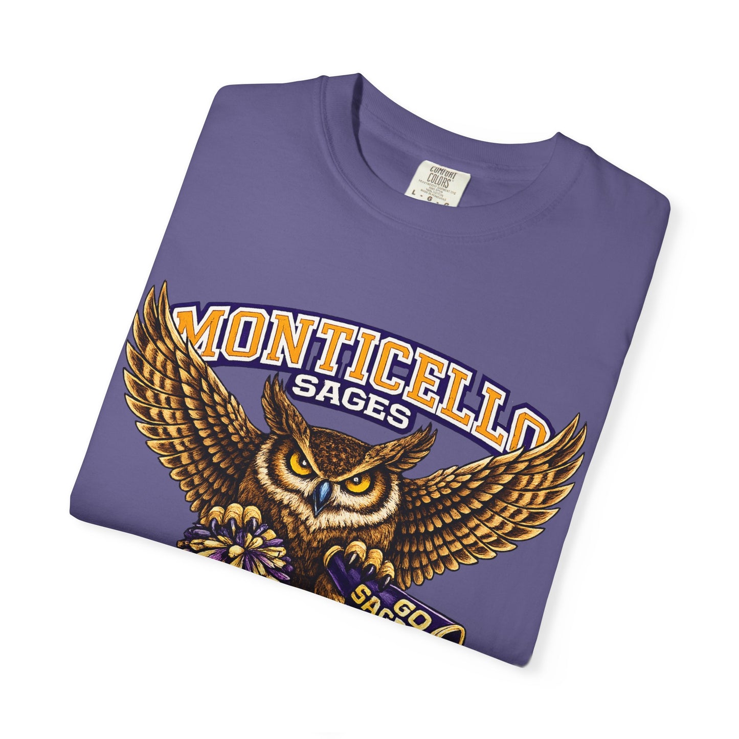 Monticello Sages Cheerleading T-shirt - Vintage Owl & Wings Team Tee