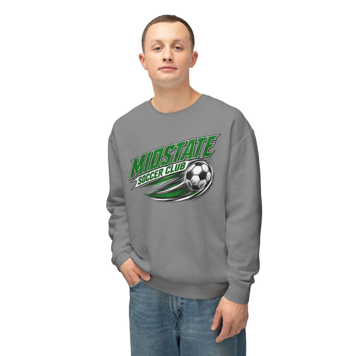 MidState Soccer Club Crewneck Sweatshirt — Vintage Green Soccer Ball Design