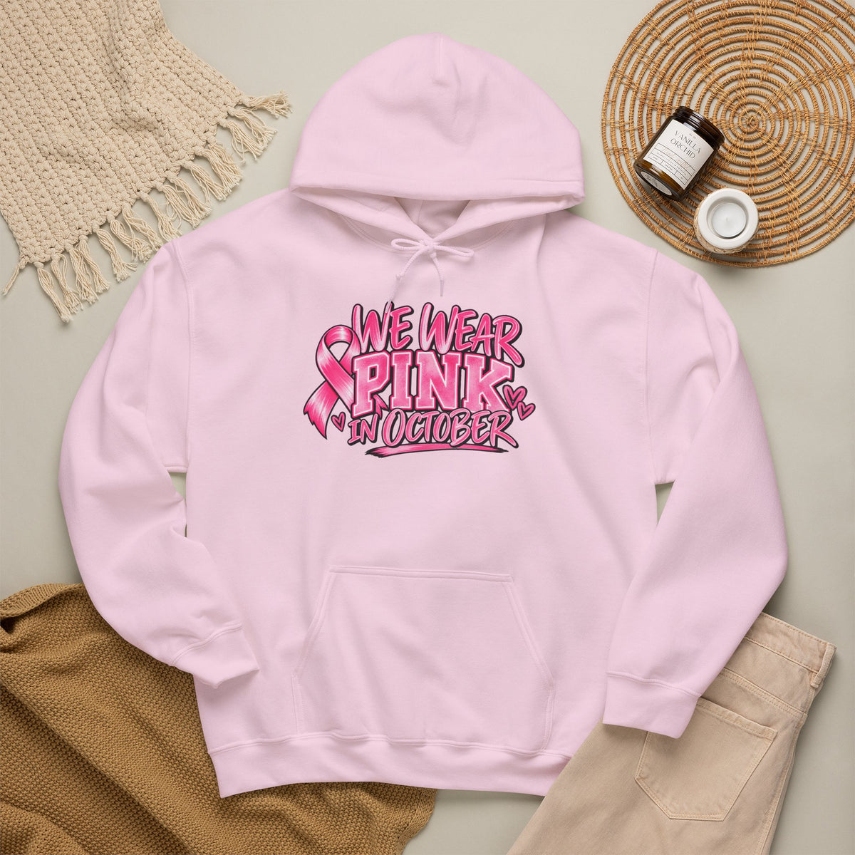 Breast Cancer Awareness Hoodie — "We Wear Pink in October" Pullover