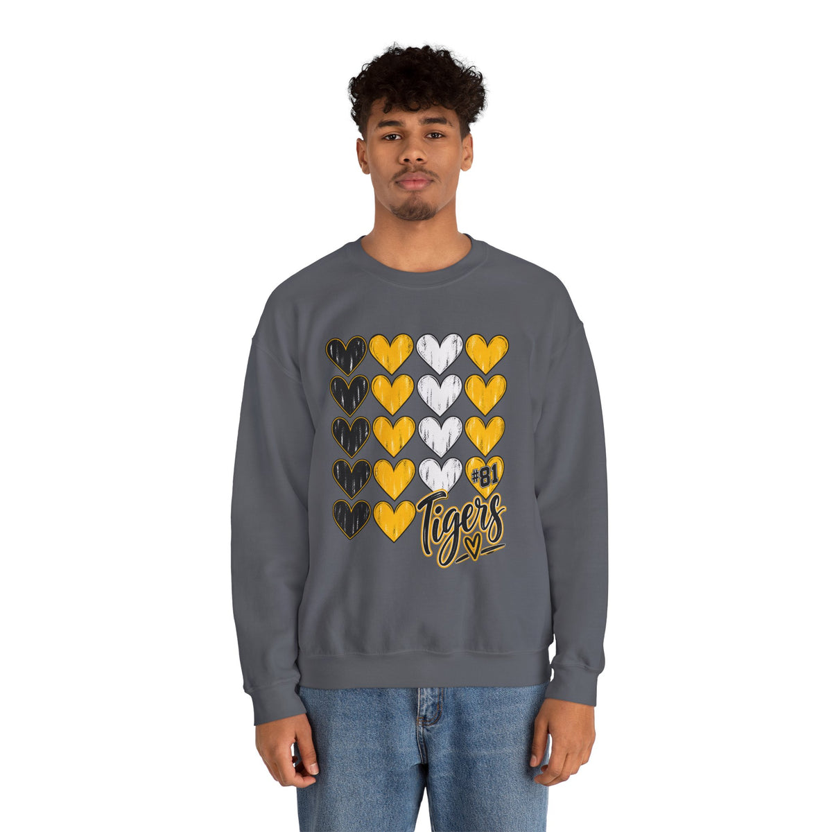 Tigers Heart Crewneck Sweatshirt — Black & Gold School Spirit