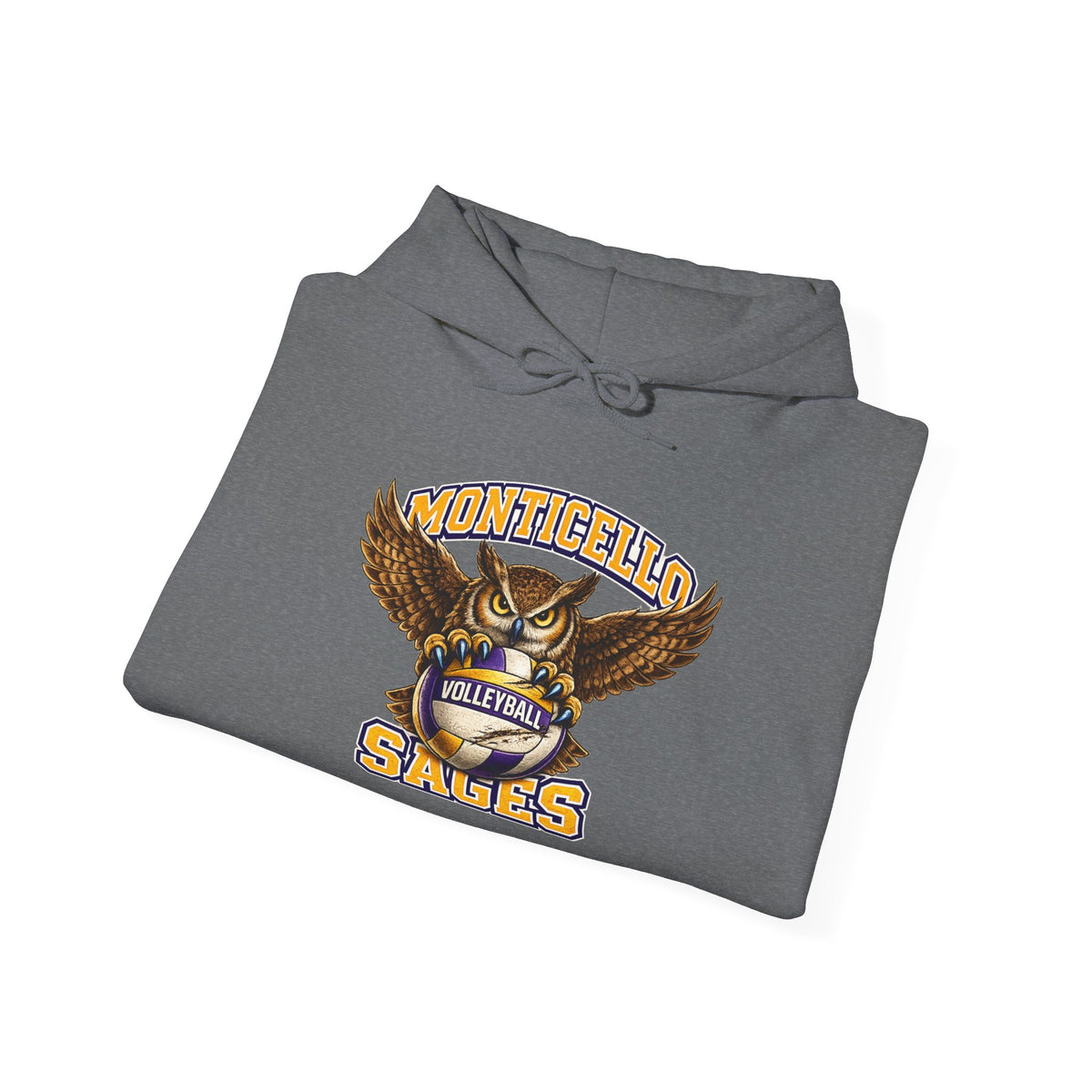 Monticello Sages Volleyball Hoodie — Wingspread Owl Mascot School Sweatshirt
