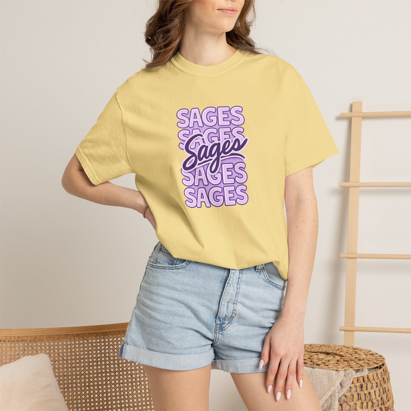 Sages Retro Stacked Text T-Shirt — Lavender Graphic Tee