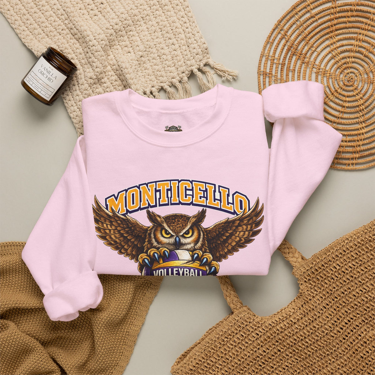 Monticello Sages Volleyball Crewneck Sweatshirt - Owl Wingspread Logo
