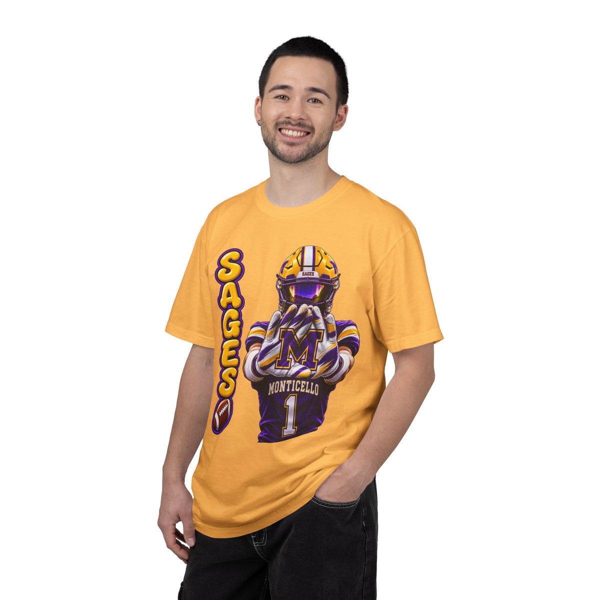 Monticello Sages Football Player Graphic T-Shirt