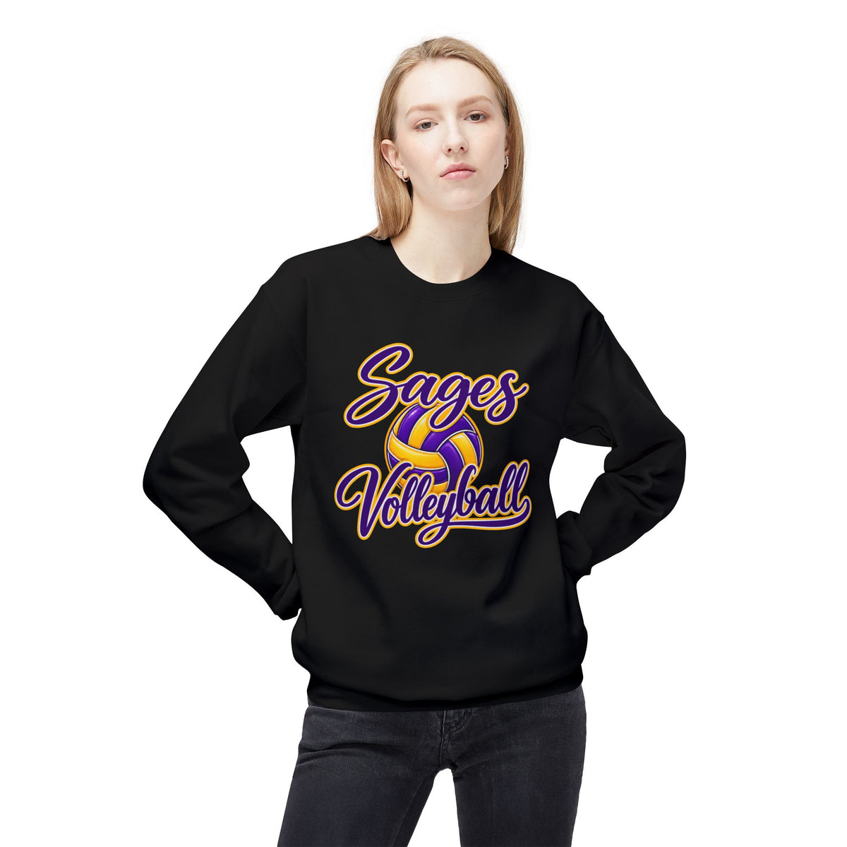 Sages Volleyball Crewneck Sweatshirt — Retro Script Volleyball Team Pullover