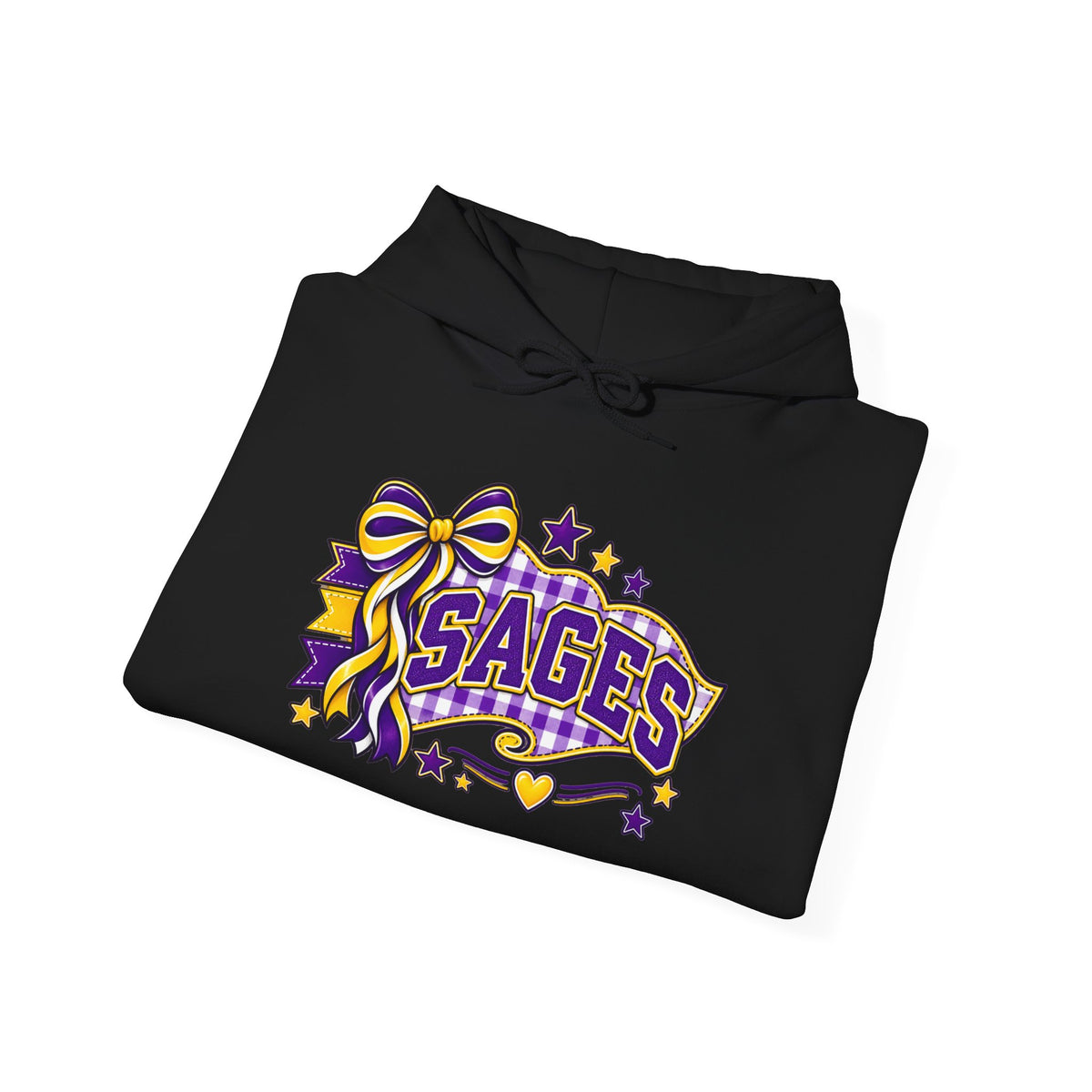 Sages Ribbon Logo Hoodie — Purple & Gold Cheer School Spirit Sweatshirt