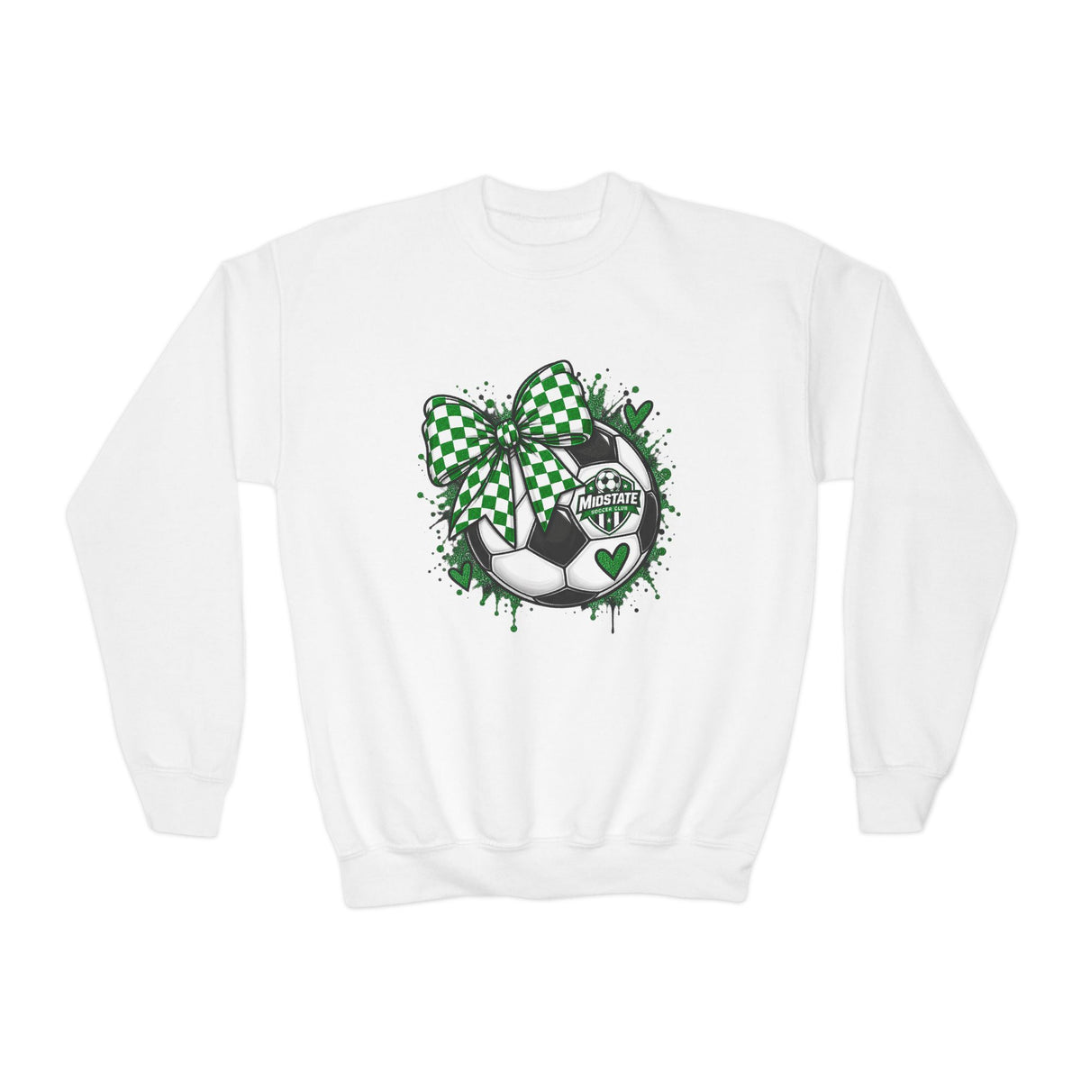 YOUTH Midstate Soccer Crest Crewneck — Green Bow Soccer Ball Sweatshirt
