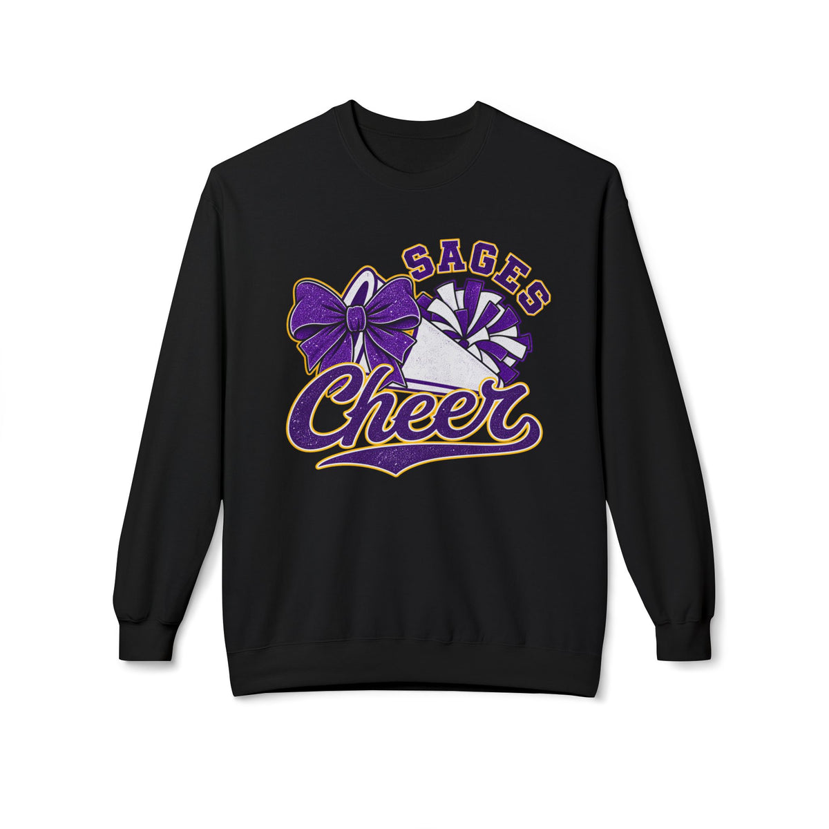 Sages Cheer Crewneck Sweatshirt - Purple Bow & Pom Design