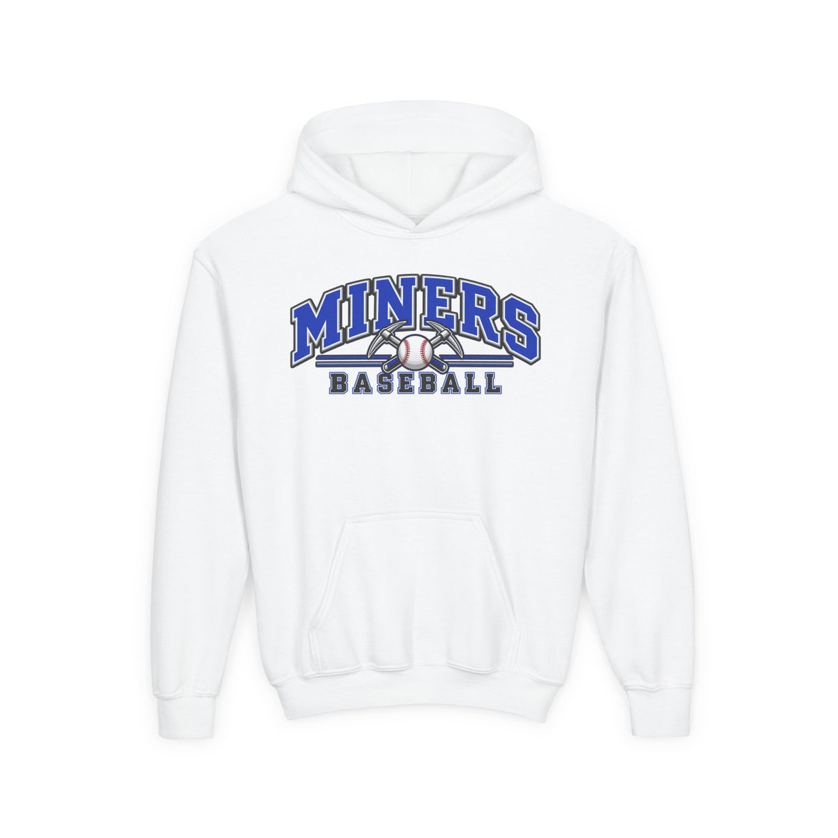 YOUTH Miners Baseball Hoodie — Pickaxe Cross Logo Graphic