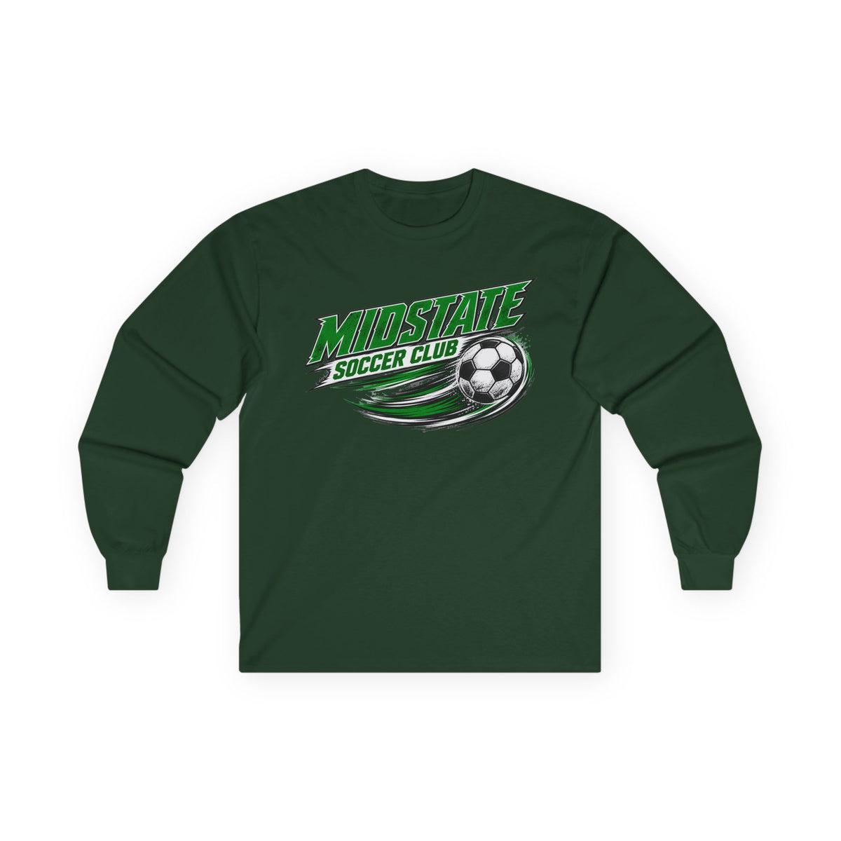 Midstate Soccer Club Long Sleeve Tee — Vintage Green Soccer Graphic