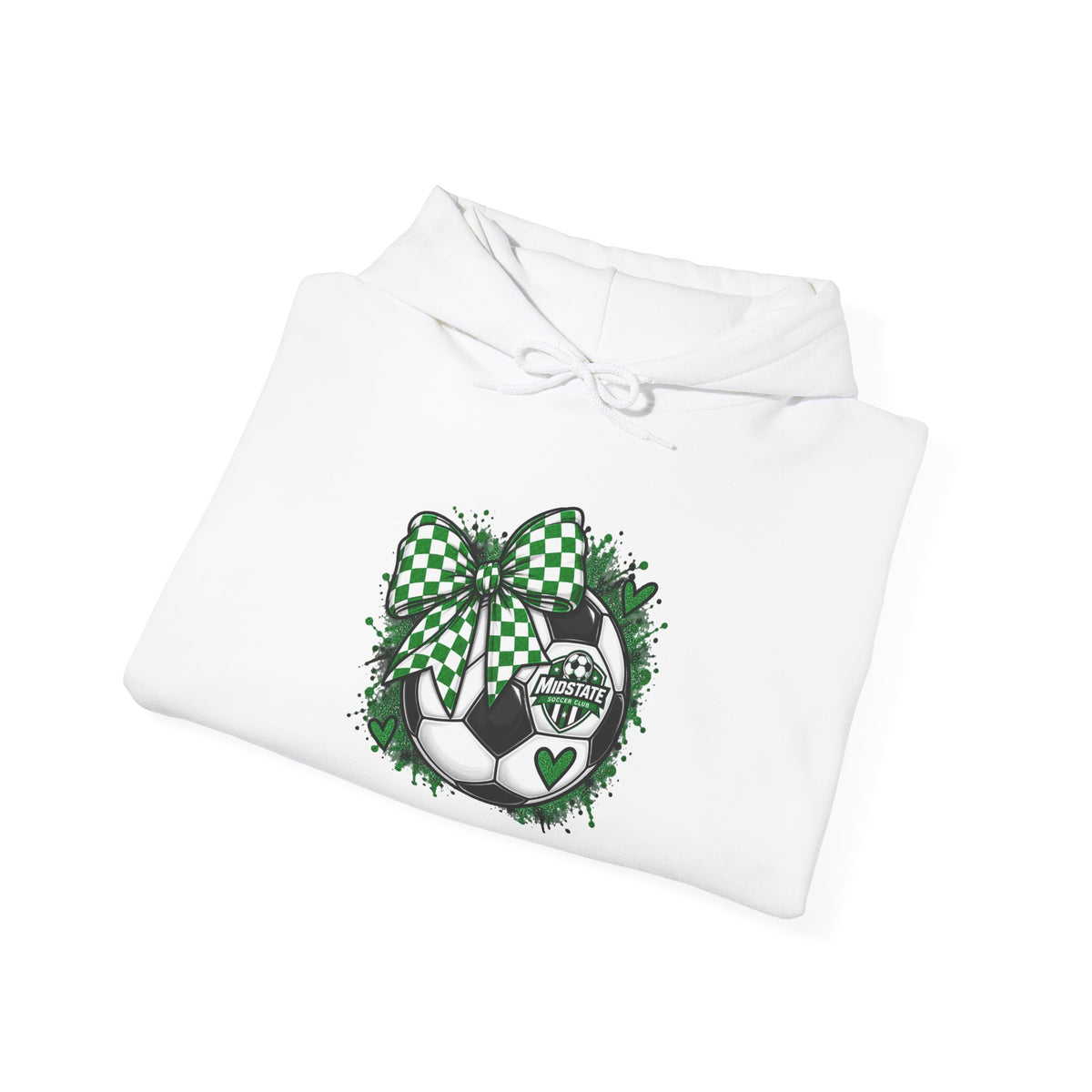 Midstate Soccer Hoodie — Green Plaid Bow Kitty Design