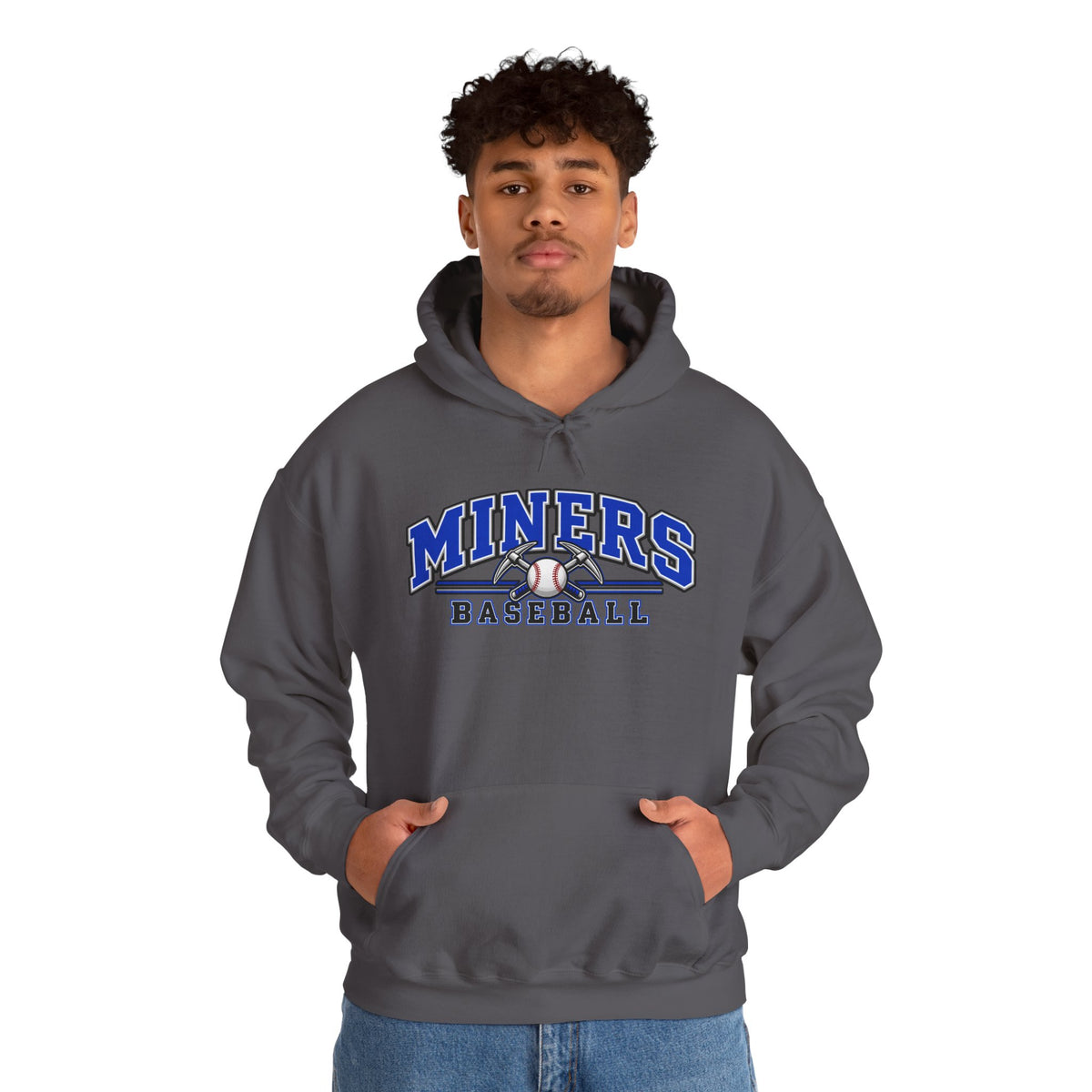 Miners Baseball Hoodie — Pickaxe Cross Logo Graphic