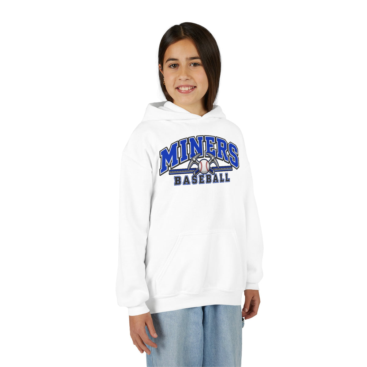 YOUTH Miners Baseball Hoodie — Pickaxe Cross Logo Graphic