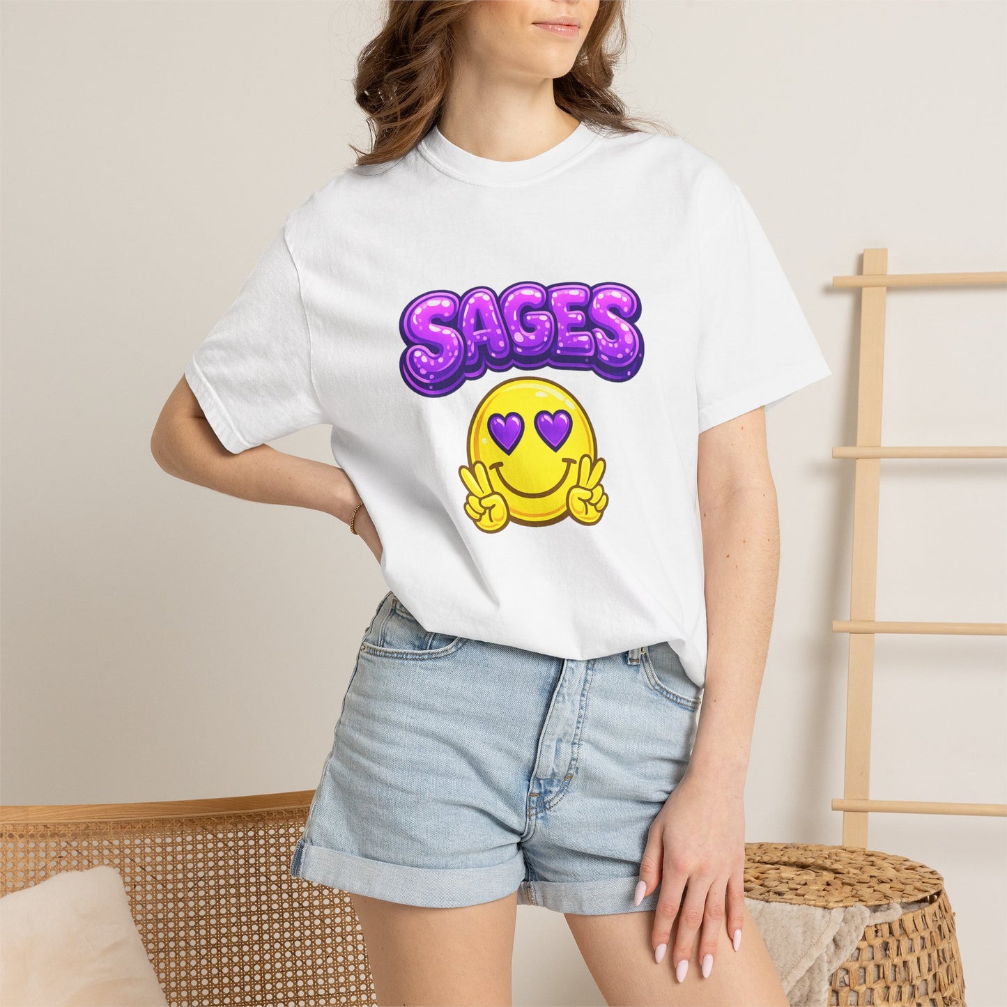SAGES Smiley Heart-Eyes T-Shirt — Cute Emoji Graphic Tee