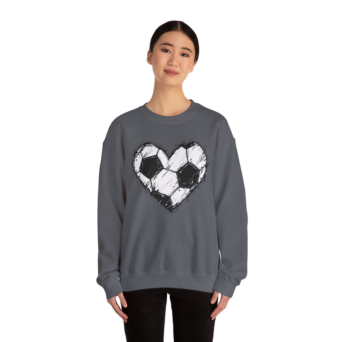 Soccer Heart Crewneck Sweatshirt — Grunge Soccer Ball Graphic