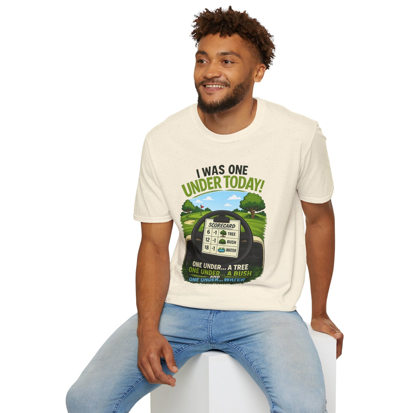 Golf T-Shirt — "I Was One Under Today!" ANIMATED VERSION - Scorecard Golf Humor Shirt