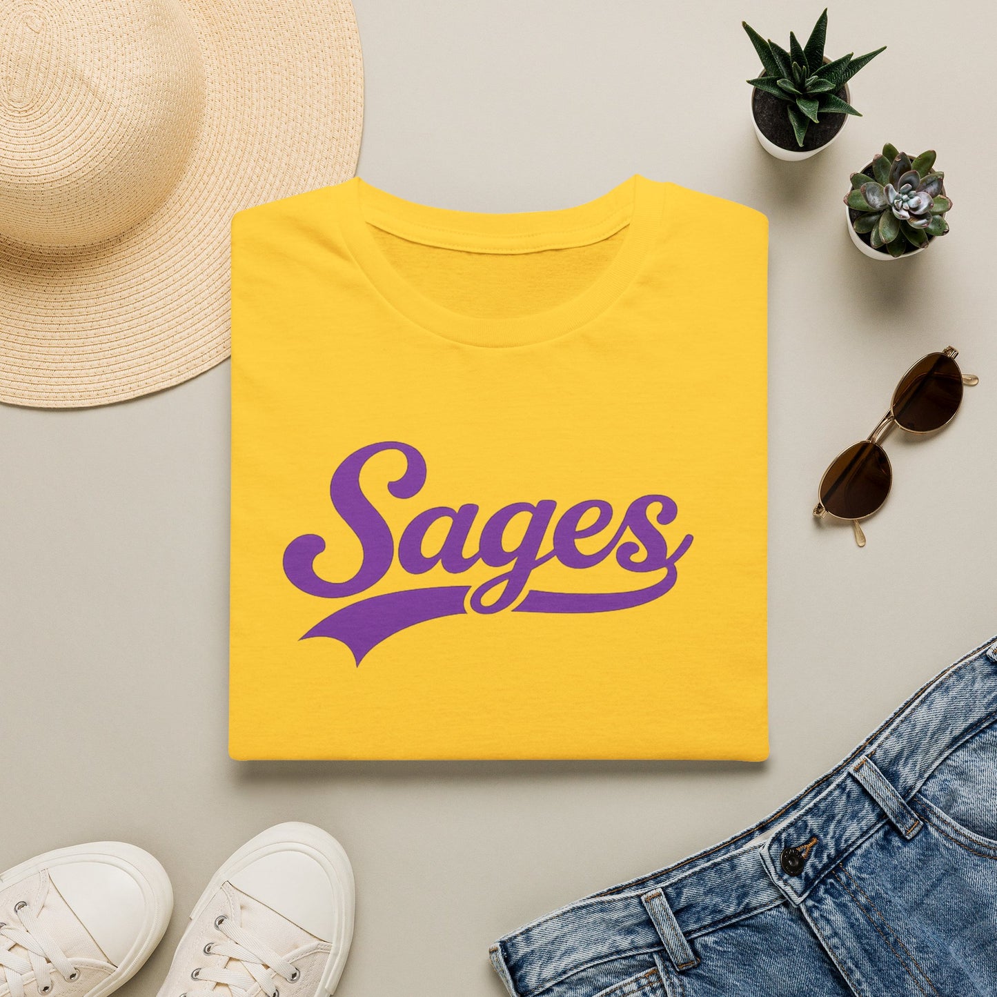 Sages Script T‑Shirt — Vintage Purple Team Logo Tee