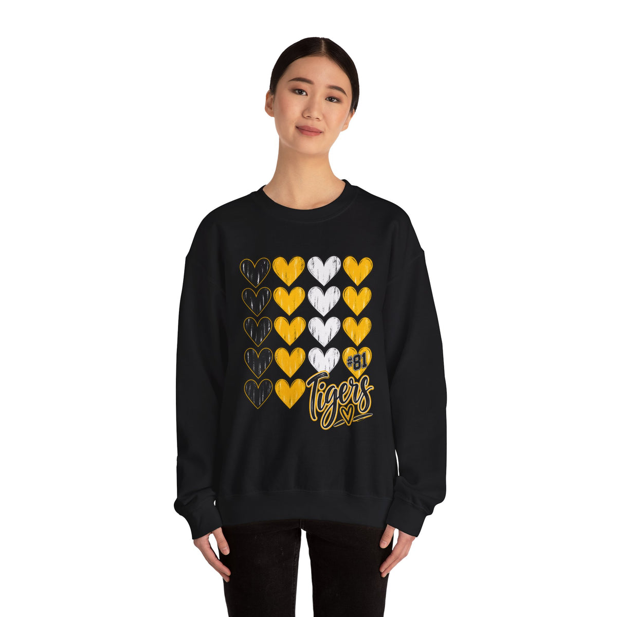 Tigers Heart Crewneck Sweatshirt — Black & Gold School Spirit