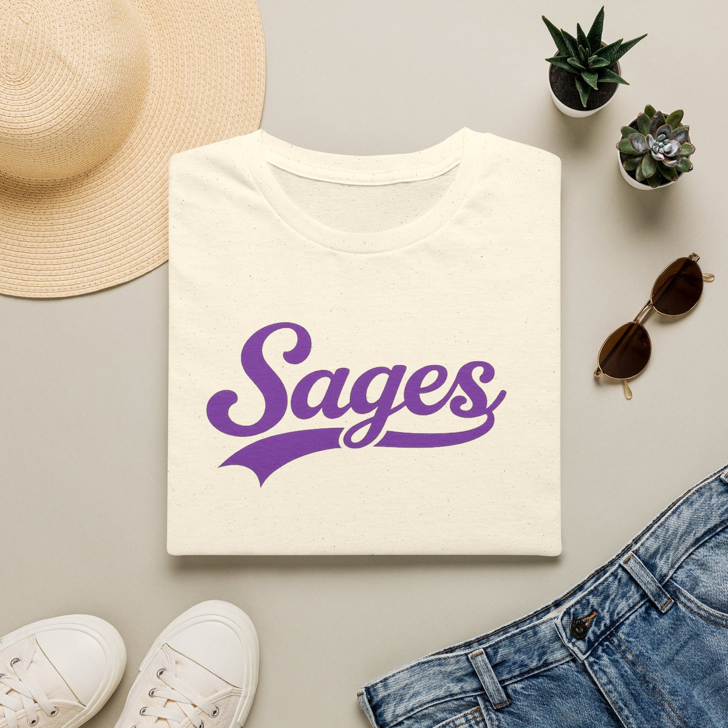 Sages Script T‑Shirt — Vintage Purple Team Logo Tee