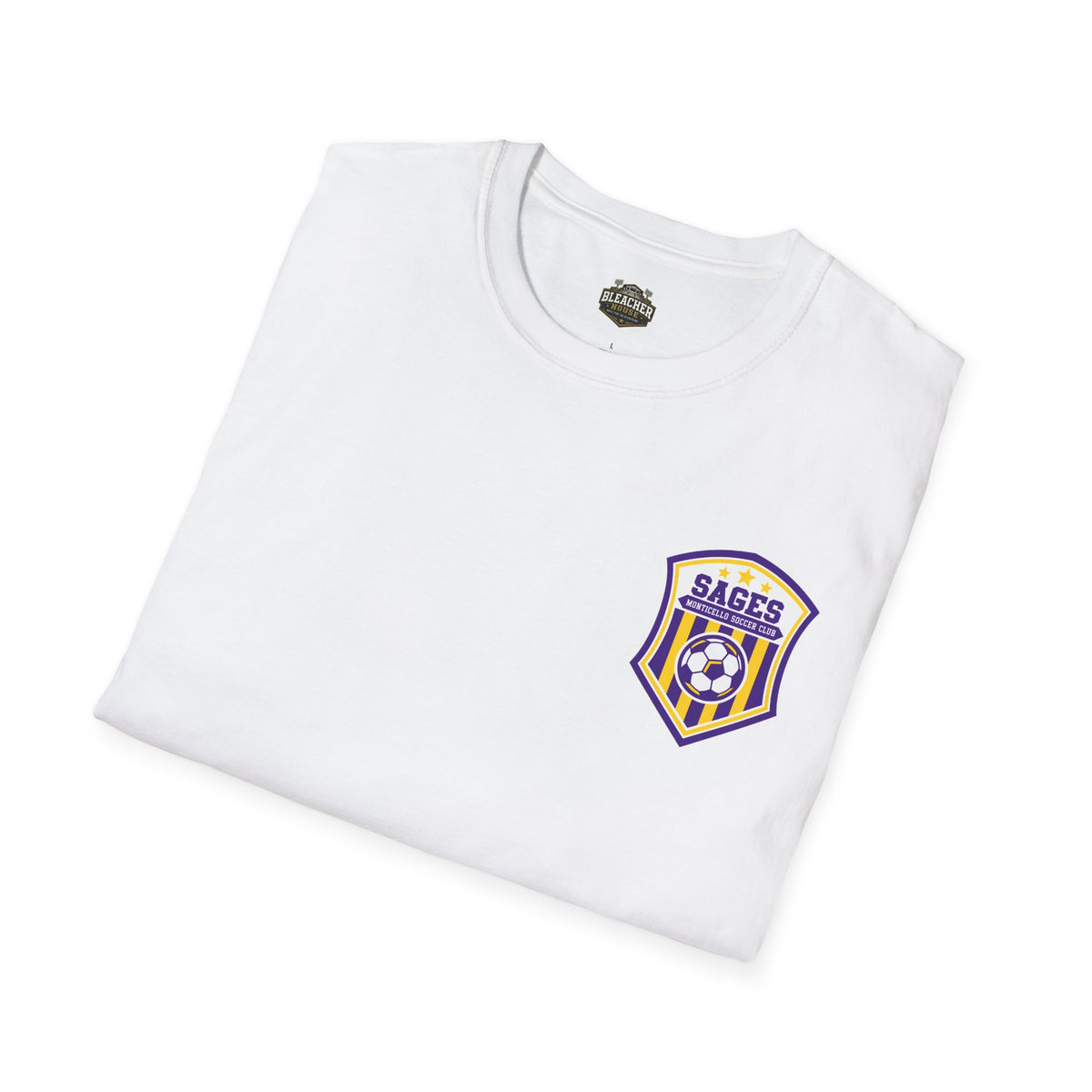 Monticello Soccer Club Graphic Goal T Shirt - Crest on Front, Graphic Soccer Goal On Back