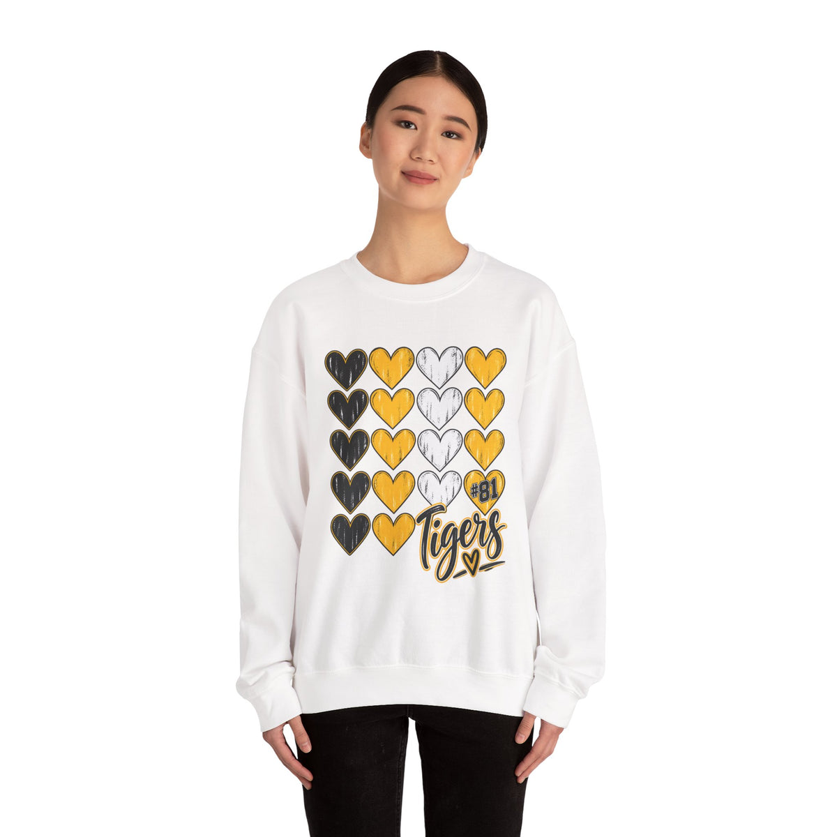 Tigers Heart Crewneck Sweatshirt — Black & Gold School Spirit