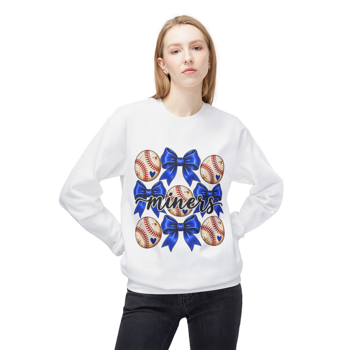 Baseball Miners Crewneck Sweatshirt — Blue Bow Team Spirit